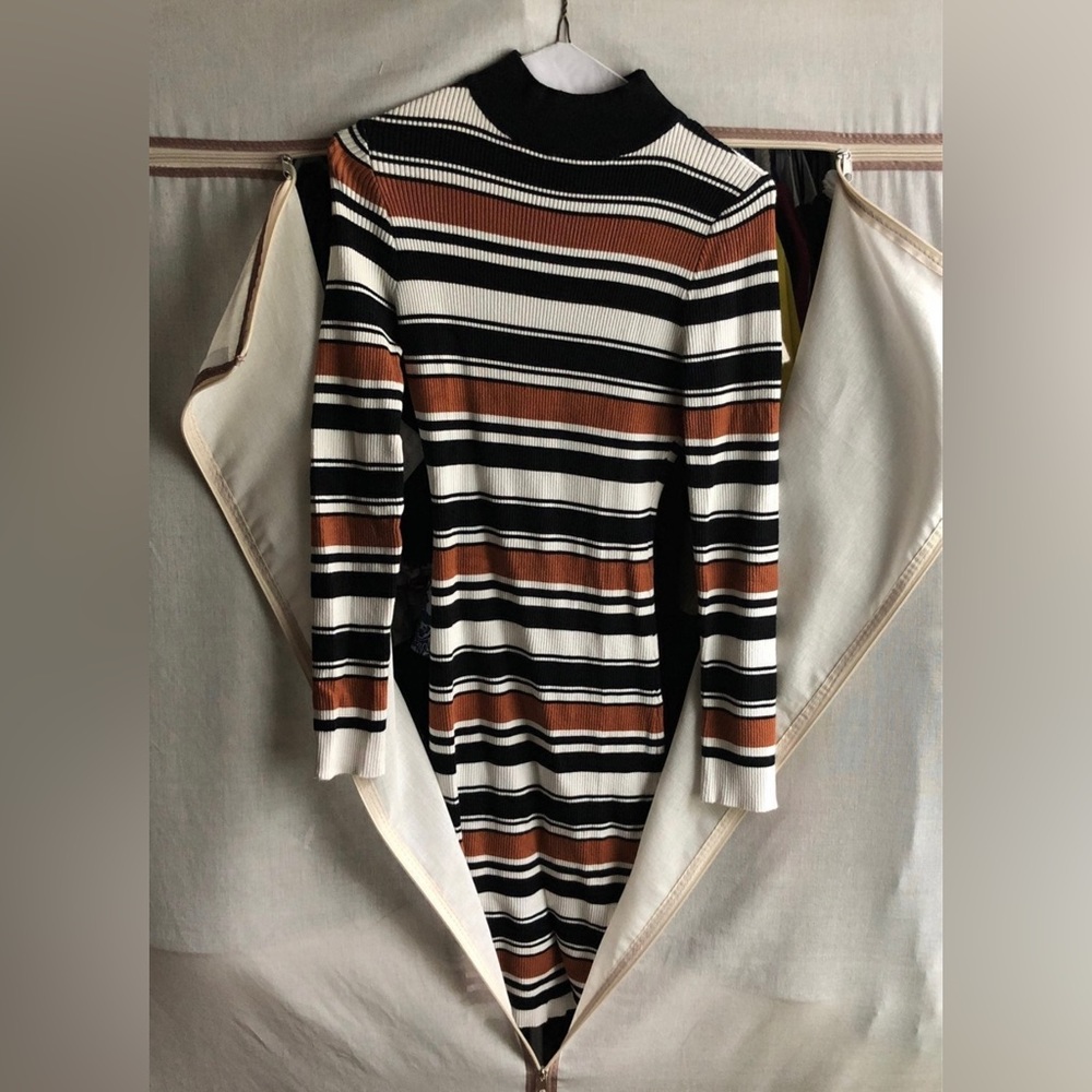 Hem & Thread Casual Midi BodyCon Stripe Striped Dress Small